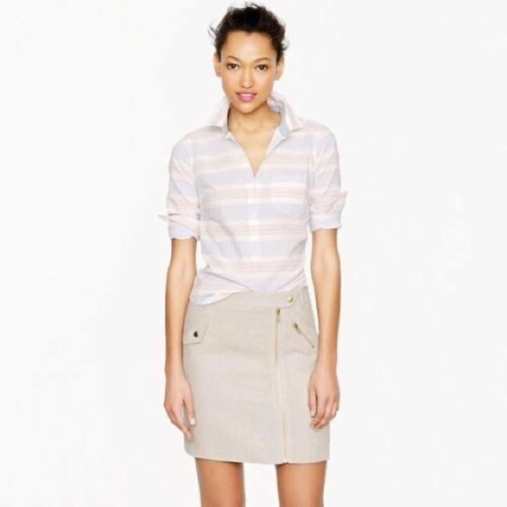 J. Crew Factory khaki linen cotton skirt size 8 gold zipper accent style A5790